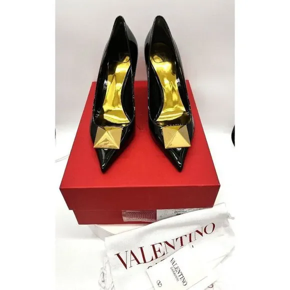 Valentino Garavani One Stud 100mm Pointed-toe Patent Leather Pumps EU 40 Black - Picture 11 of 11